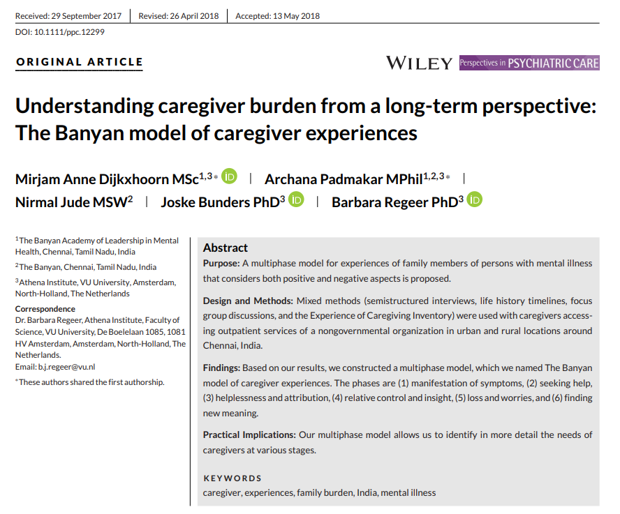 Understanding caregiver burden from a long-term perspective: The Banyan model of caregiver experiences featured image