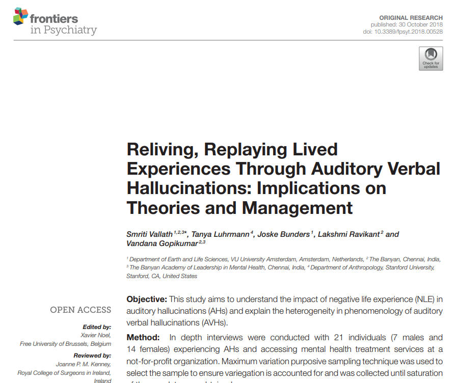 Reliving, Replaying Lived Experiences Through Auditory Verbal Hallucinations: Implications on Theories and Management featured image