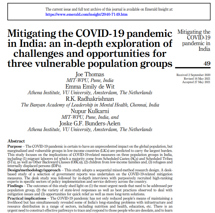 Mitigating the COVID-19 pandemic in India: an in-depth exploration of challenges and opportunities for three vulnerable population groups Mitigating the COVID-19 pandemic in India featured image