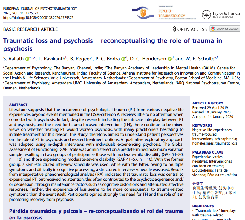 Traumatic loss and psychosis – reconceptualising the role of trauma in psychosis featured image